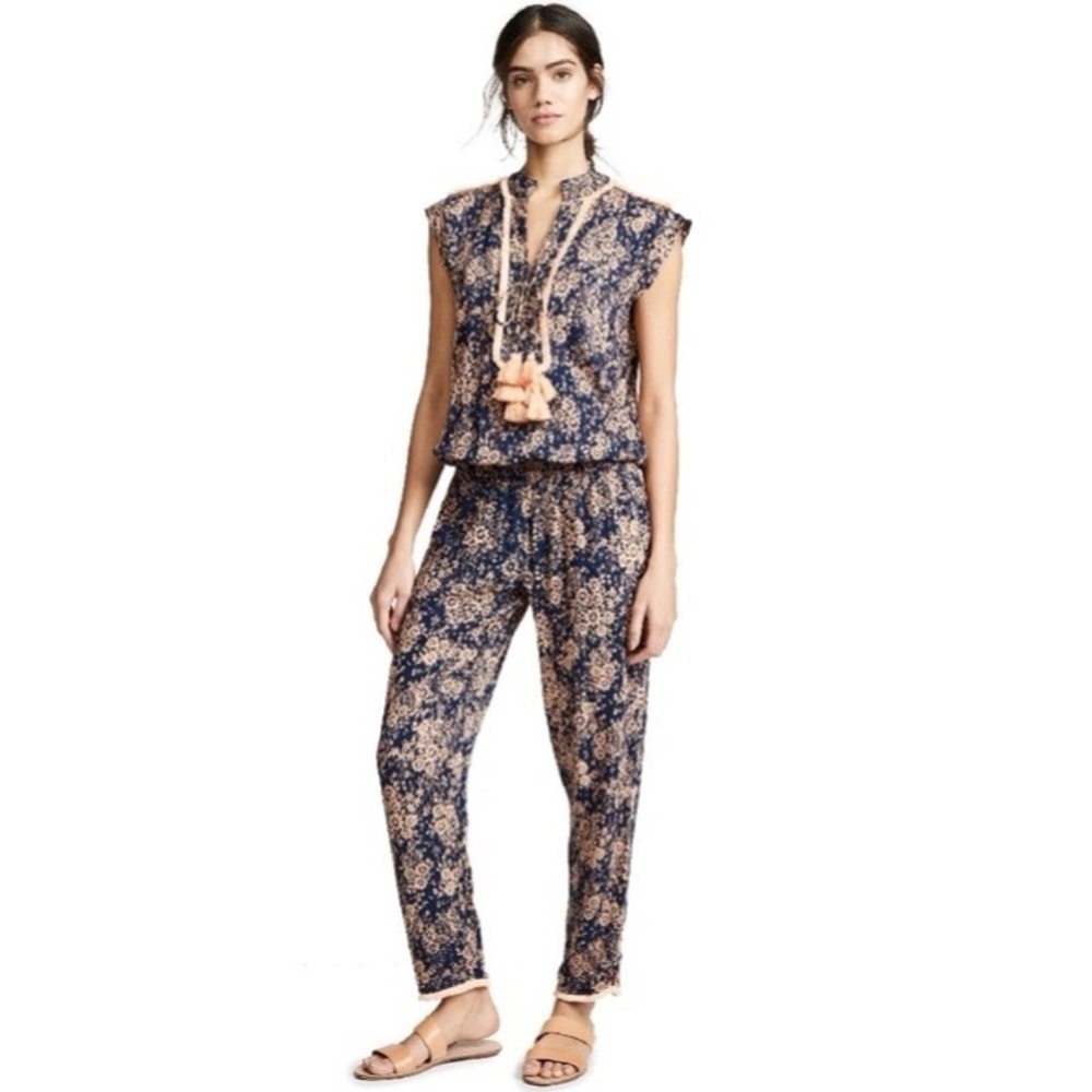 Poupette St. Barth Donna Lace Trimmed Long Jumpsuit In Navy Dream Size M